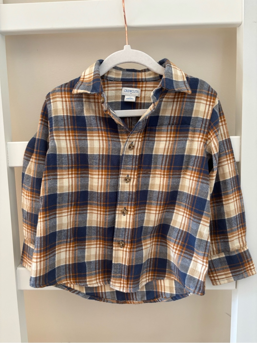 Crewcuts Plaid Button-Down Shirt in Navy and Tan